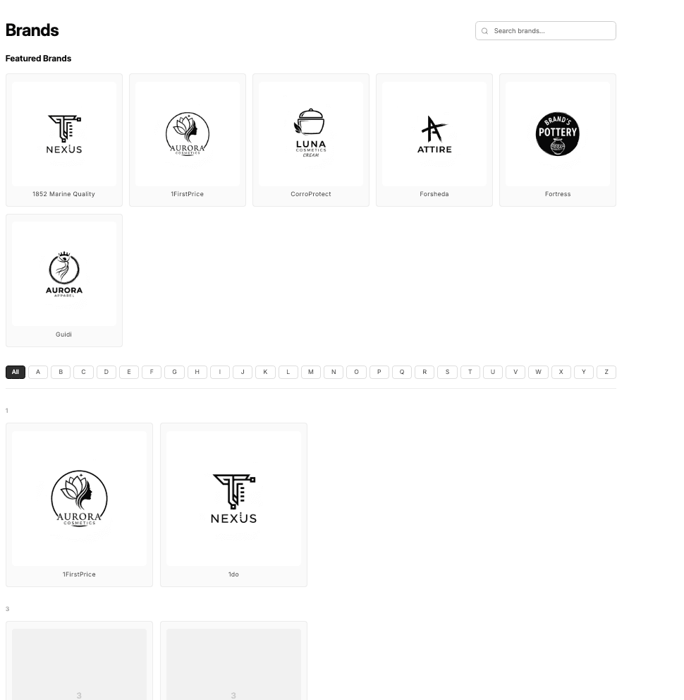 Easy Brand Page logo wall - every brand displayed as a logo card