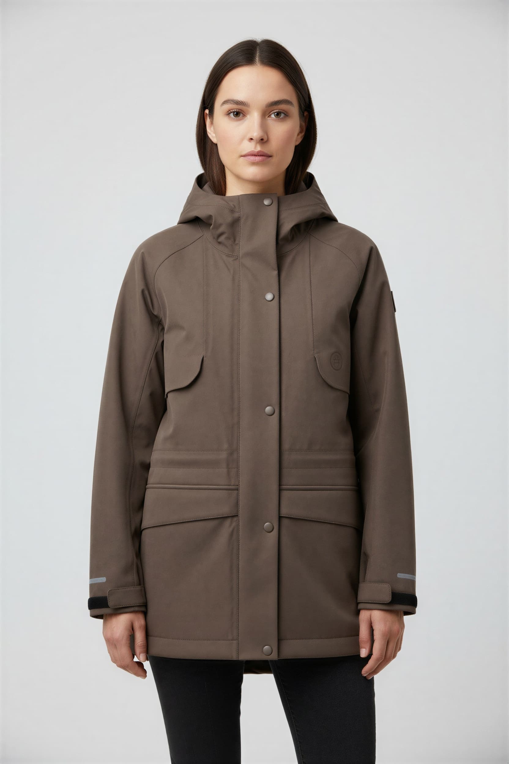 Hooded waterproof parka - AI model front view