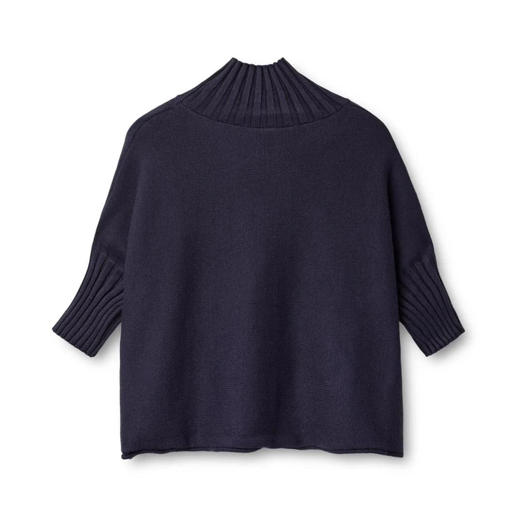 Navy mock-neck knit - flat-lay back packshot