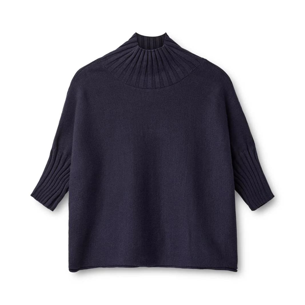 Navy mock-neck knit - flat-lay front packshot