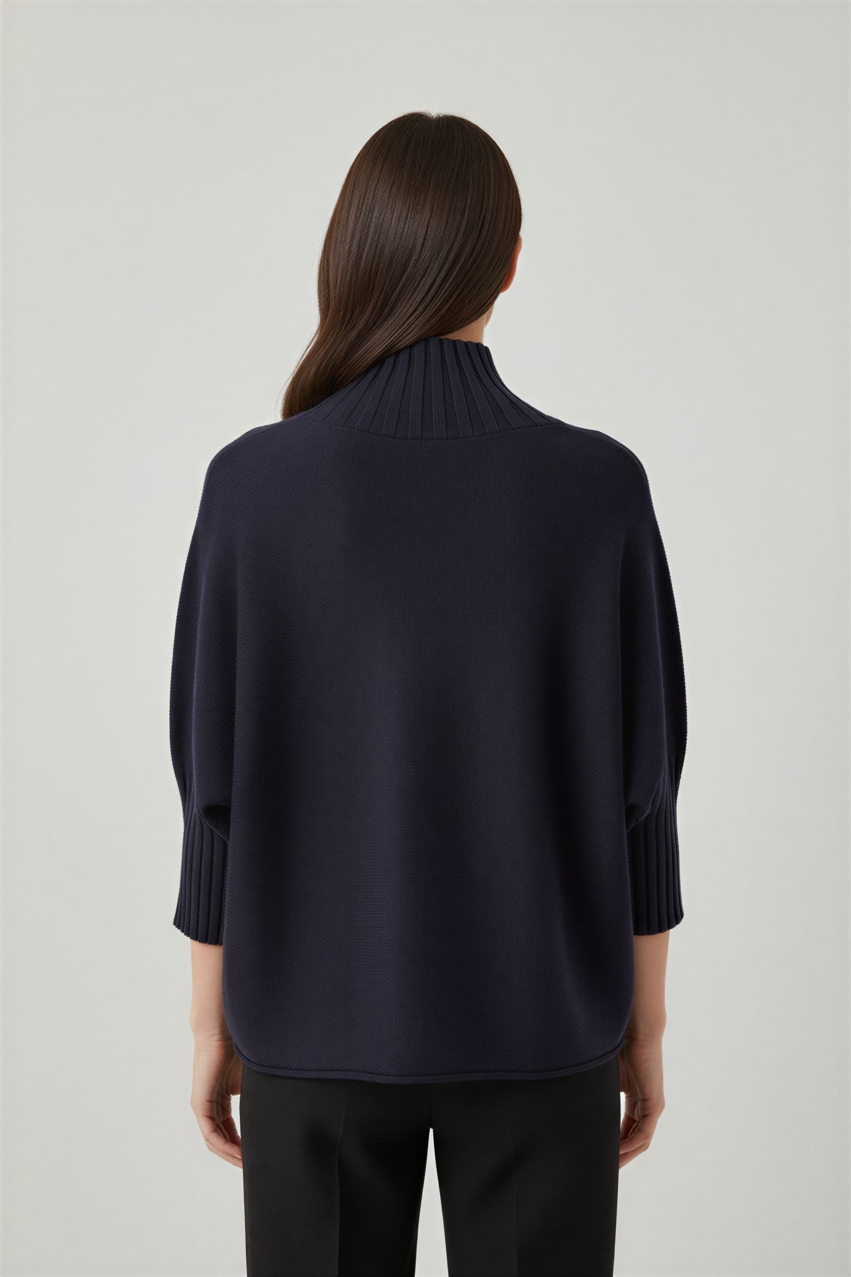 Navy mock-neck knit - AI model back view