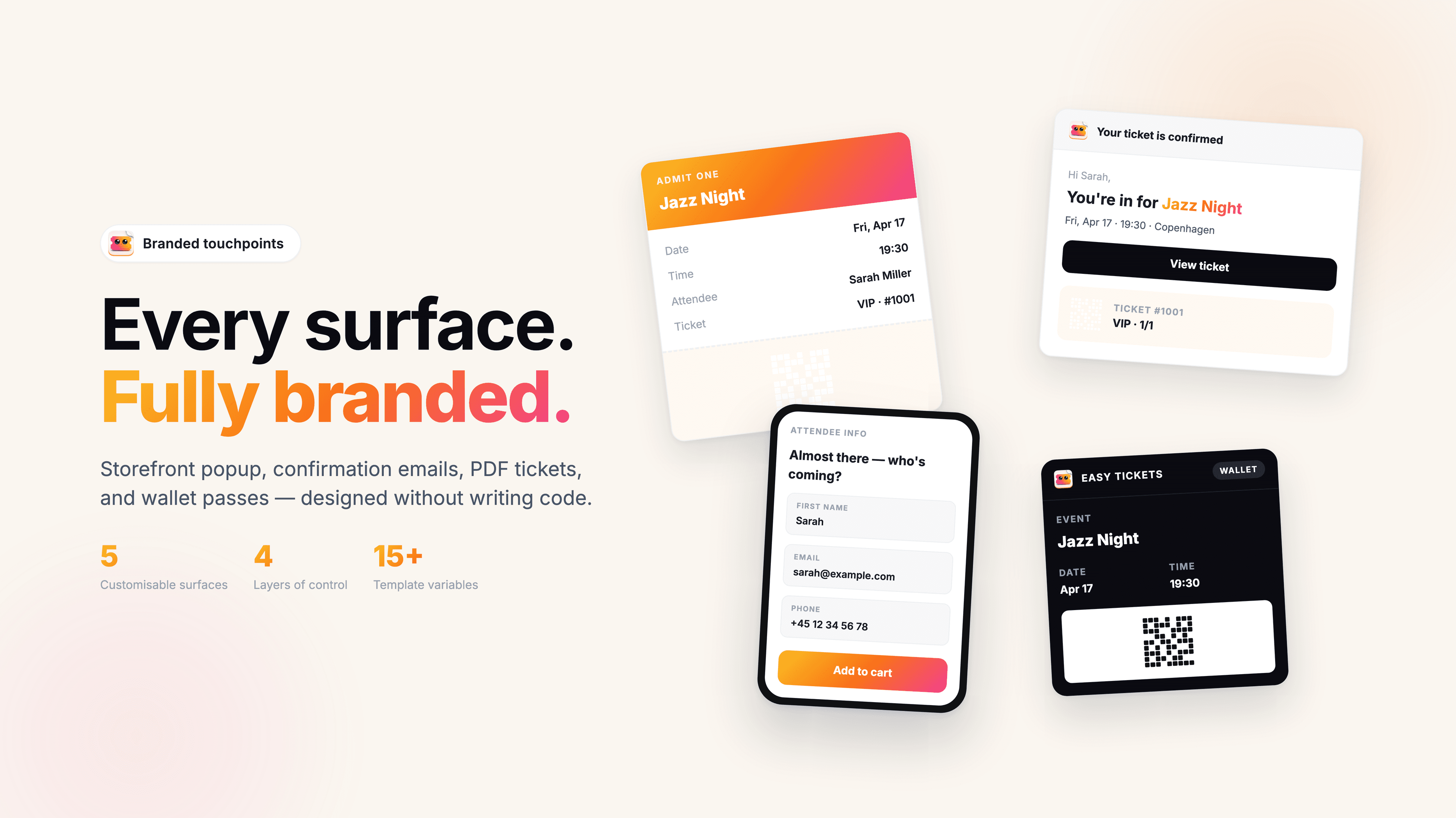 Branded confirmation emails and PDF tickets - 4-layer editor