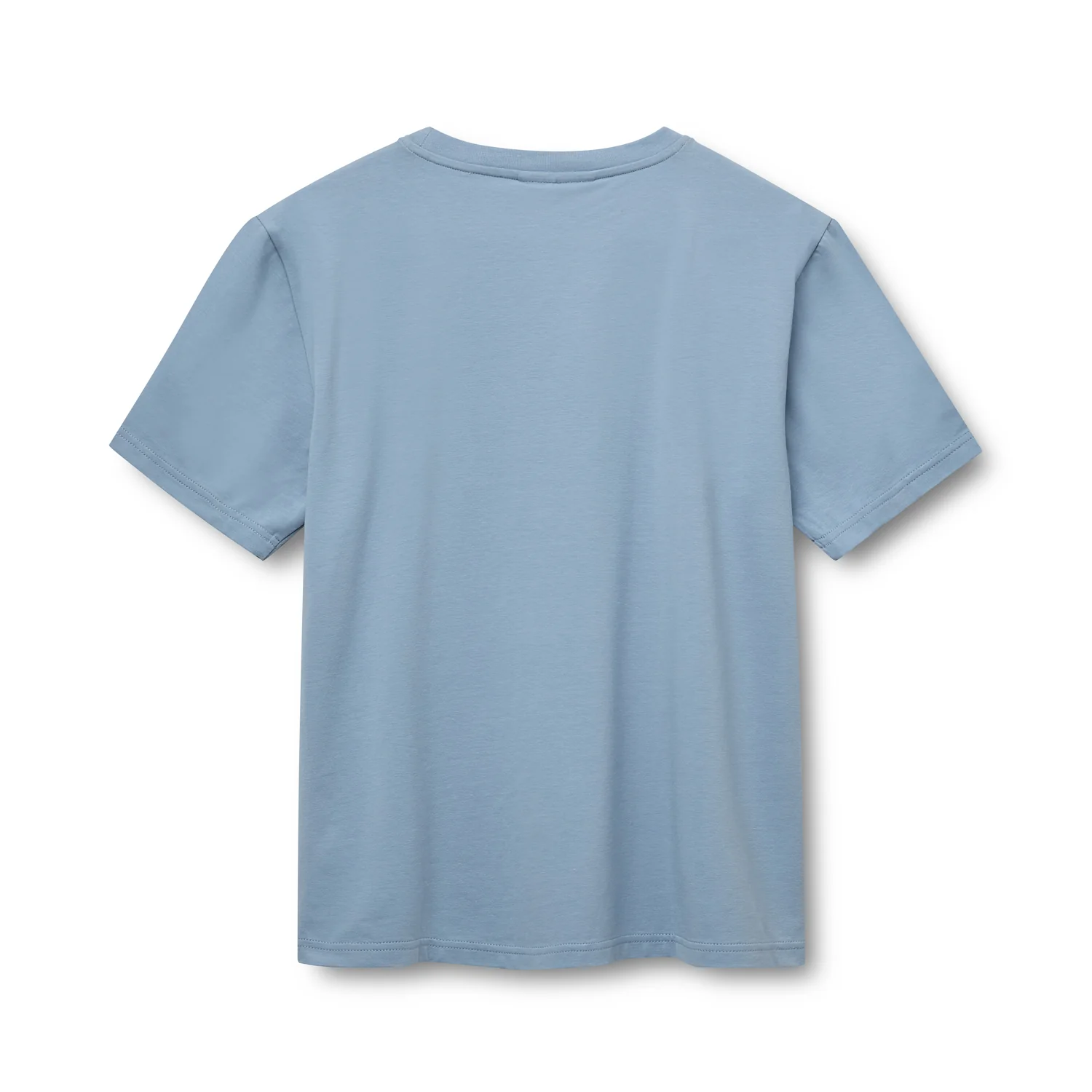 Light blue cotton tee with a tone-on-tone print, flat-lay back packshot