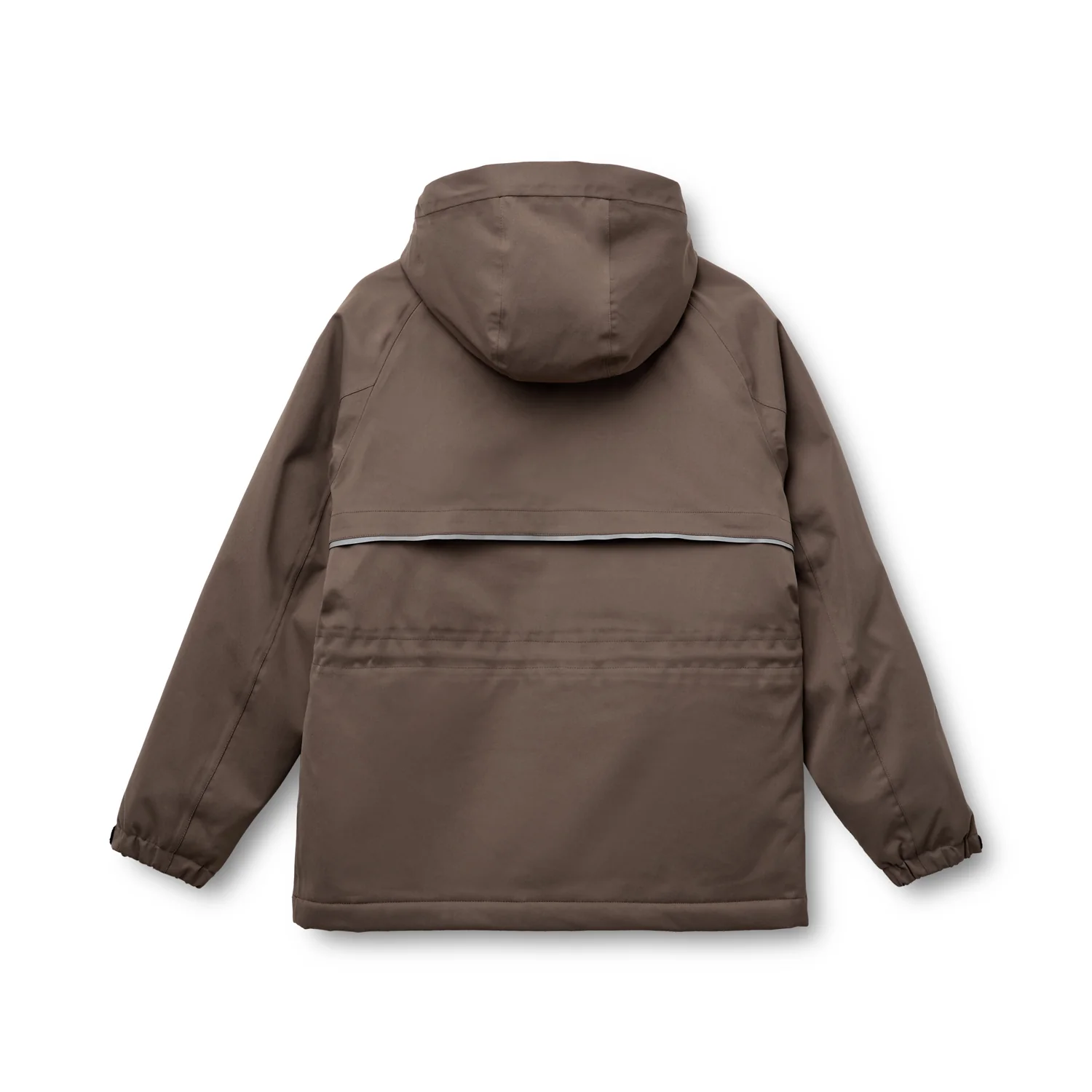 Hooded parka in taupe, flat-lay back packshot
